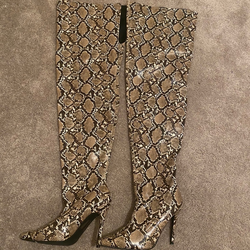 Super thigh high snake skin boots